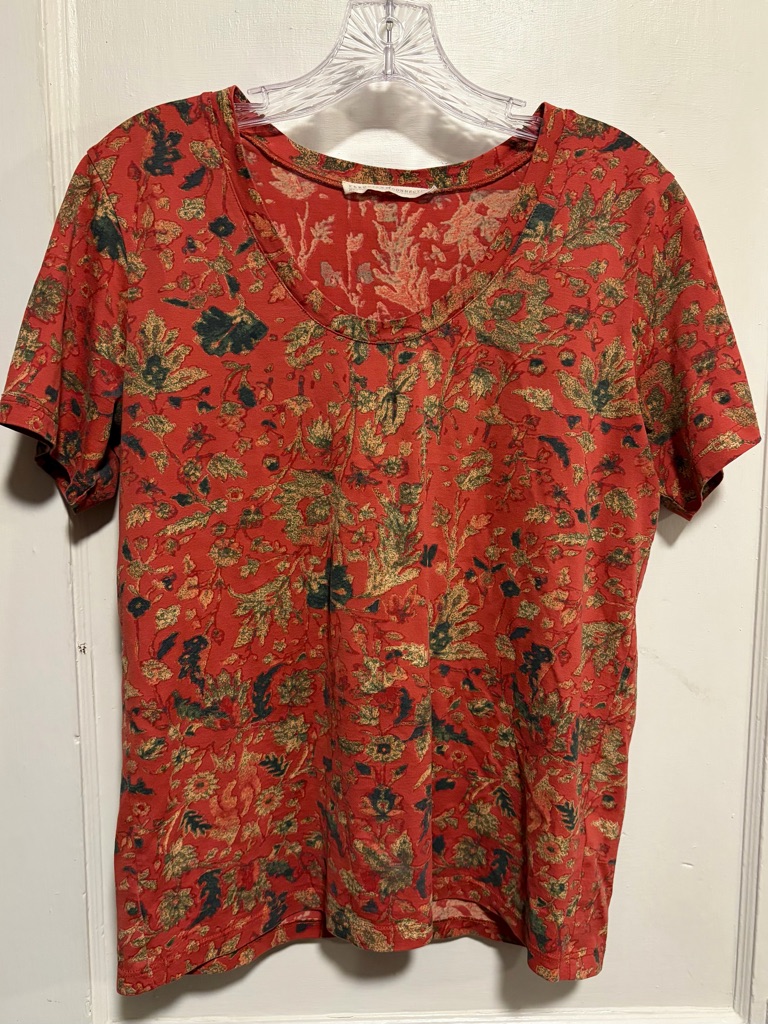 Peruvian Connection Women T Shirt Sz Small Cotton Boho Floral Short Sleeve Top